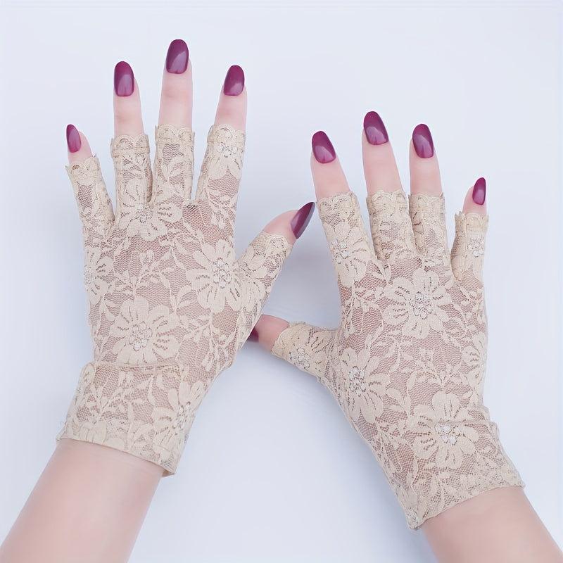 Women Short Floral Lace Fingerless Gloves for Wedding Bridal