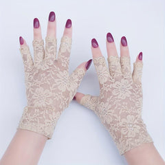 Women Short Floral Lace Fingerless Gloves for Wedding Bridal
