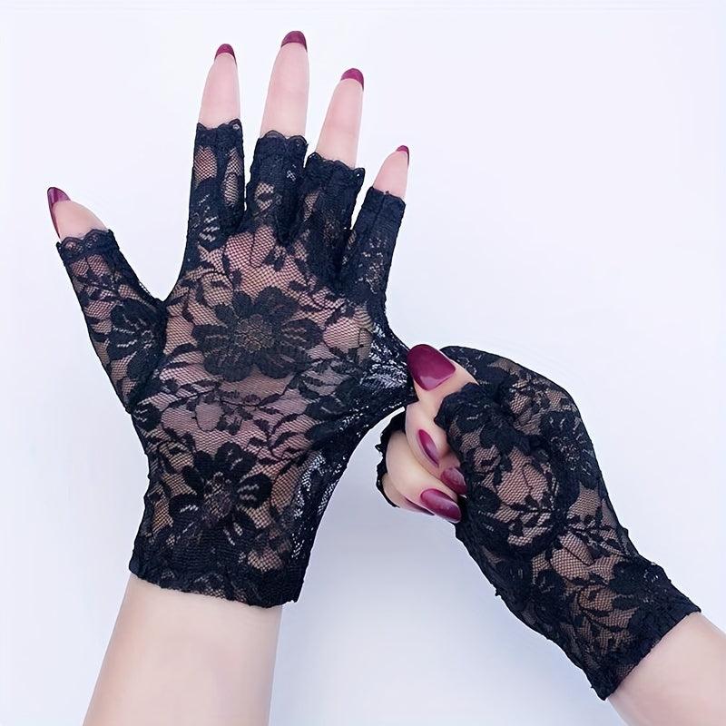 Women Short Floral Lace Fingerless Gloves for Wedding Bridal