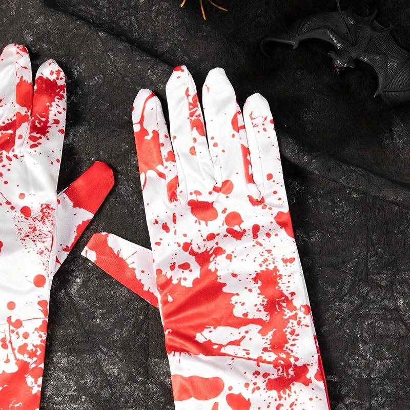 Scary Blood Decorated Satin Gloves