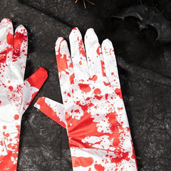 Scary Blood Decorated Satin Gloves