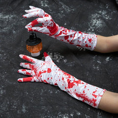 Scary Blood Decorated Satin Gloves