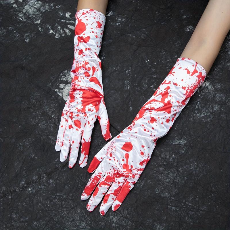 Scary Blood Decorated Satin Gloves