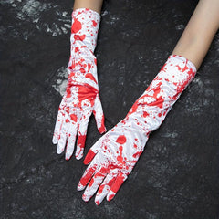 Scary Blood Decorated Satin Gloves