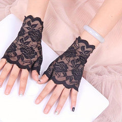 Half Finger Lace Gloves Fingerless Floral Bridal Wedding Gloves