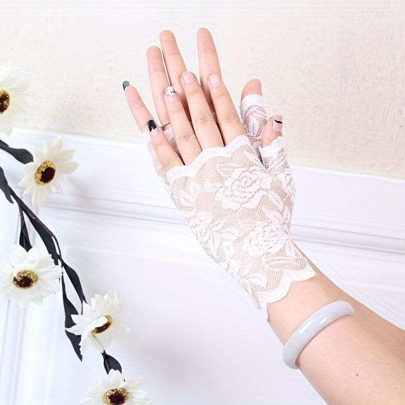 Half Finger Lace Gloves Fingerless Floral Bridal Wedding Gloves