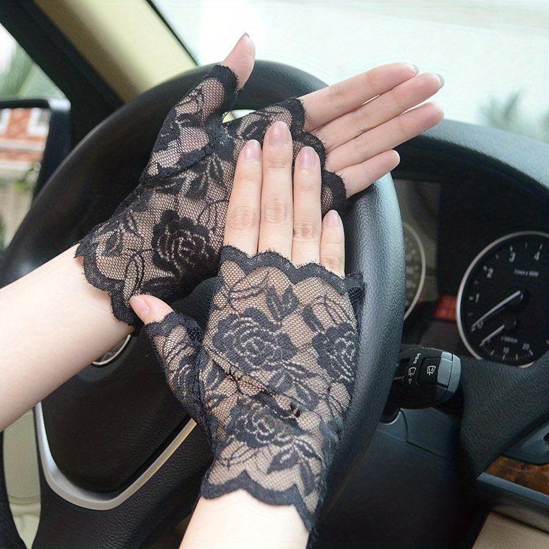 Half Finger Lace Gloves Fingerless Floral Bridal Wedding Gloves