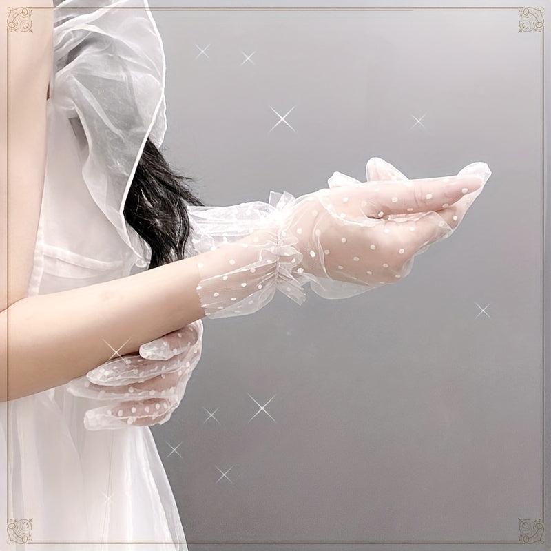 Polka Dot Ruffles Gloves French Style Short Gloves For Party Prom Wedding