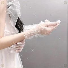 Polka Dot Ruffles Gloves French Style Short Gloves For Party Prom Wedding
