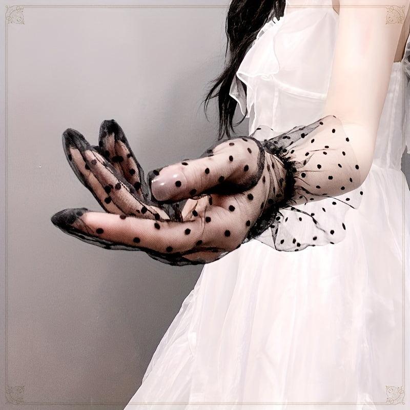 Polka Dot Ruffles Gloves French Style Short Gloves For Party Prom Wedding