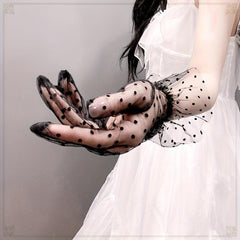 Polka Dot Ruffles Gloves French Style Short Gloves For Party Prom Wedding