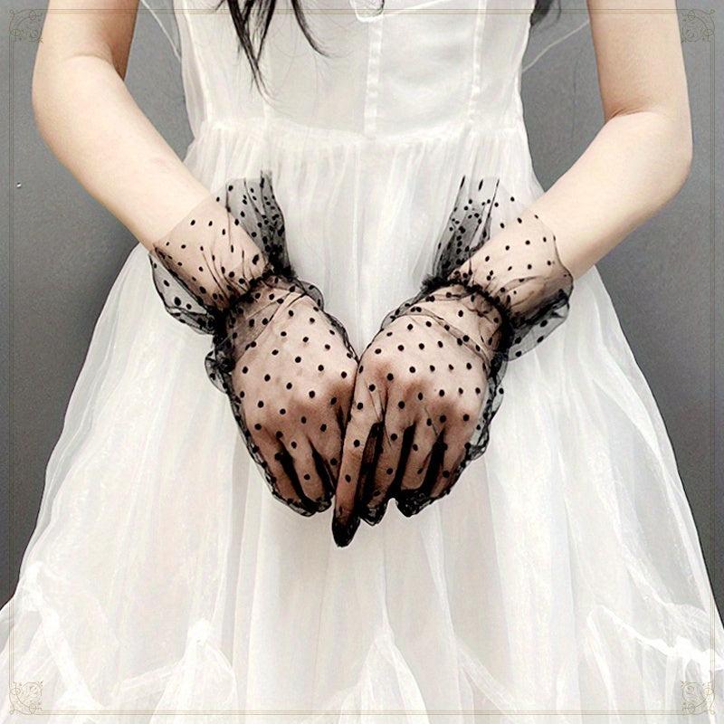 Polka Dot Ruffles Gloves French Style Short Gloves For Party Prom Wedding