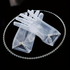 Ruched Bow Gloves Faux Pearl Decor Short Gloves