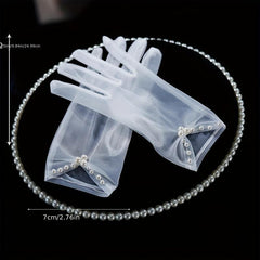Ruched Bow Gloves Faux Pearl Decor Short Gloves