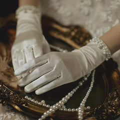 Bride Wedding Gloves Short Satin Soft Gloves Pearl Decoration Gloves