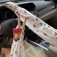 Cartoon Print Sunproof Fingerless Long Gloves for Women
