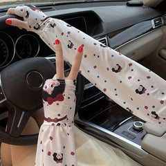Cartoon Print Sunproof Fingerless Long Gloves for Women