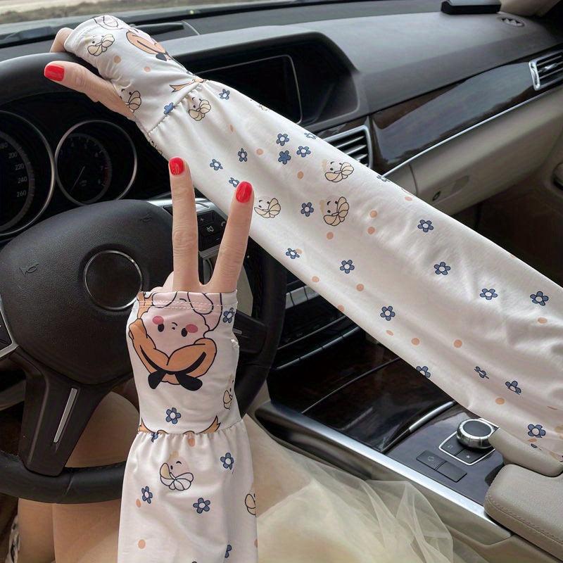 Cartoon Print Sunproof Fingerless Long Gloves for Women