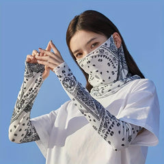 Long Bandana Printed Sleeves Face Covering Sun Protection Cover Outdoor Gloves
