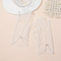 Polka Dot Mesh Gloves Pearl Pendant Decor Wedding Bridal Dress Gloves