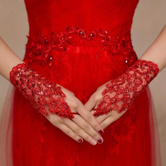 Bridal Wedding Lace Gloves Beaded Short Sequin Gloves