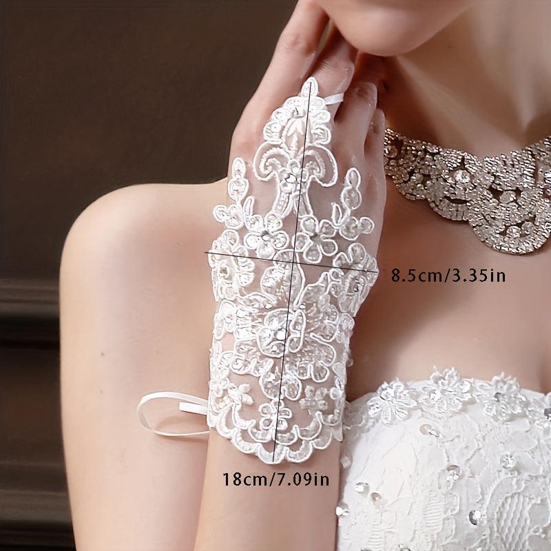 Bridal Wedding Lace Gloves Beaded Short Sequin Gloves