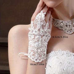 Bridal Wedding Lace Gloves Beaded Short Sequin Gloves