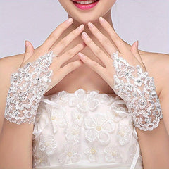 Bridal Wedding Lace Gloves Beaded Short Sequin Gloves