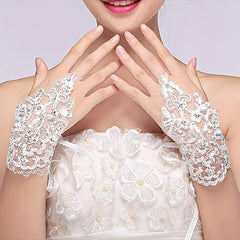 Bridal Wedding Lace Gloves Beaded Short Sequin Gloves