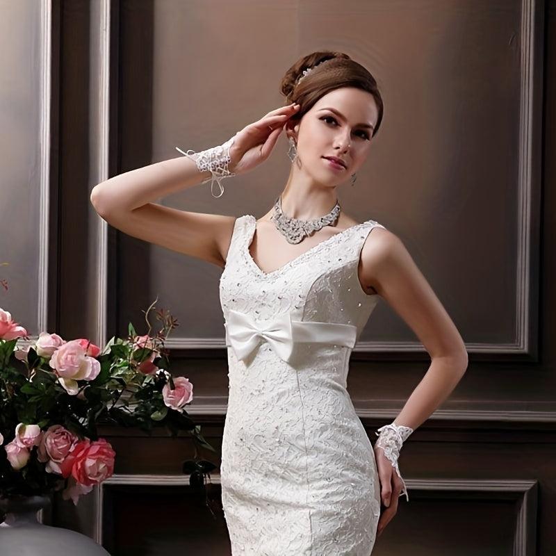 Bridal Wedding Lace Gloves Beaded Short Sequin Gloves