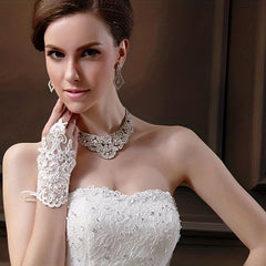 Bridal Wedding Lace Gloves Beaded Short Sequin Gloves