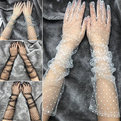 Polka Dot Transparent Long Gloves Mesh Breathable Thin Gloves