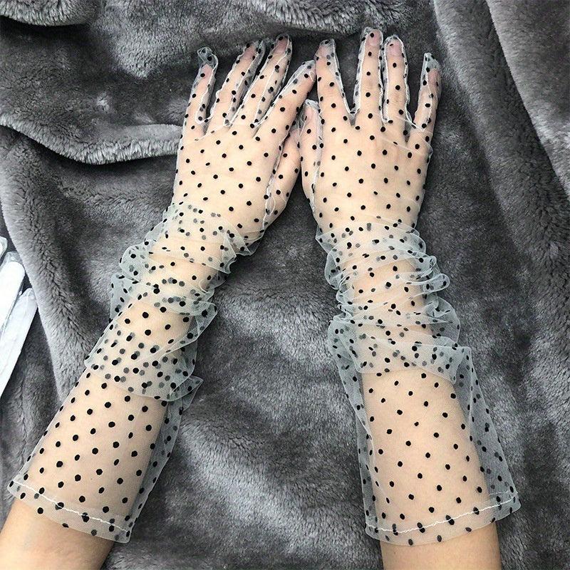 Polka Dot Transparent Long Gloves Mesh Breathable Thin Gloves