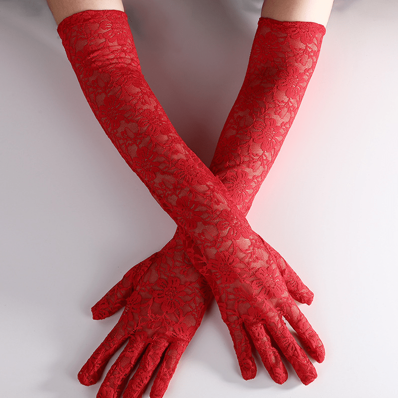 Lace Floral Long Gloves for Women Wedding Evening Prom