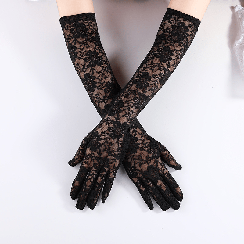 Lace Floral Long Gloves for Women Wedding Evening Prom