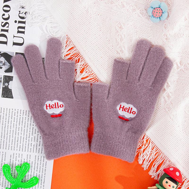 Women's Winter Embroidered Plush Thermal Gloves