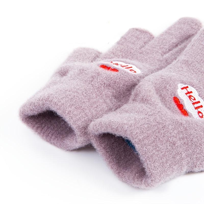 Women's Winter Embroidered Plush Thermal Gloves