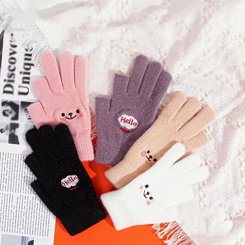 Women's Winter Embroidered Plush Thermal Gloves
