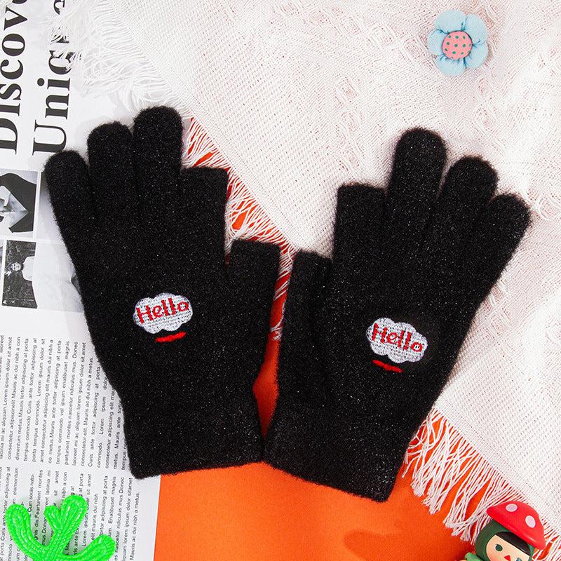Women's Winter Embroidered Plush Thermal Gloves