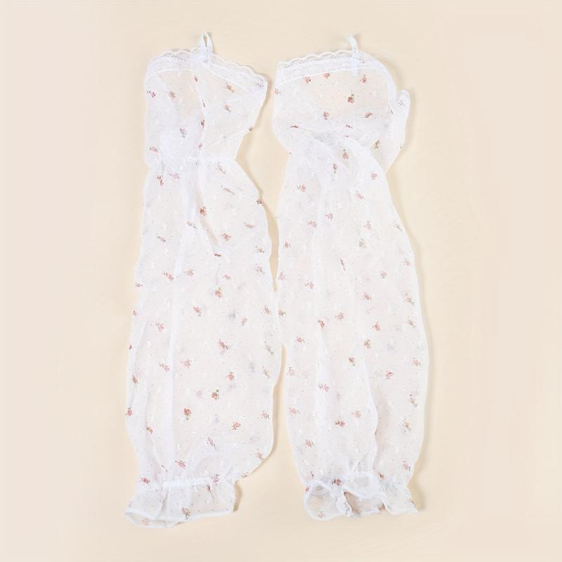 Pair Printed Extended Arm Sleeves Fingerless Gloves Summer Sunscreen