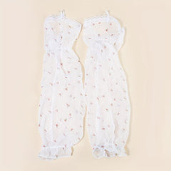 Pair Printed Extended Arm Sleeves Fingerless Gloves Summer Sunscreen