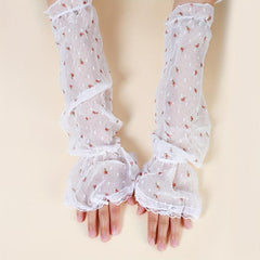 Pair Printed Extended Arm Sleeves Fingerless Gloves Summer Sunscreen