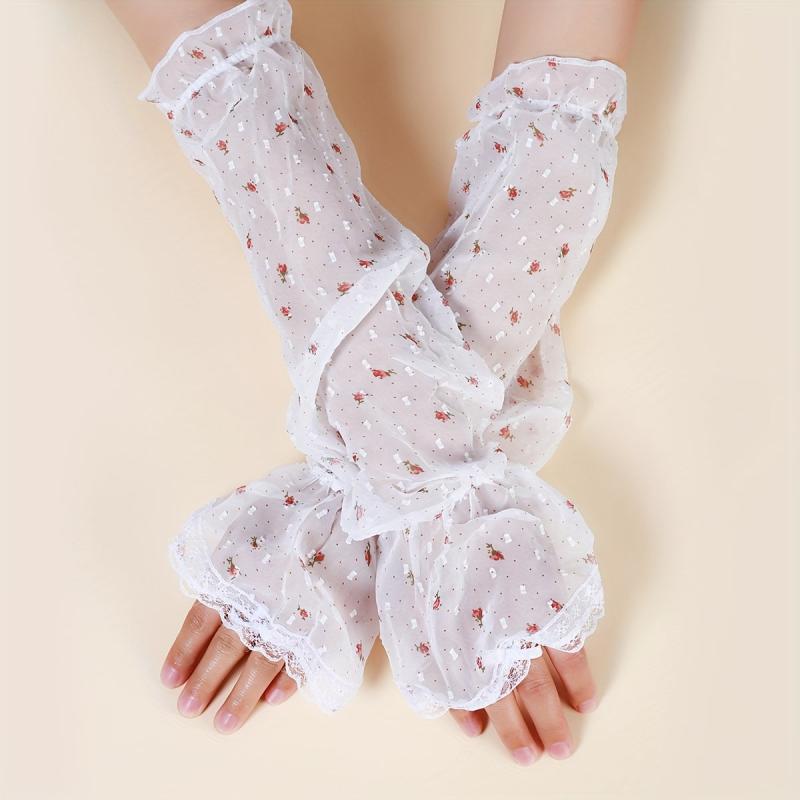 Pair Printed Extended Arm Sleeves Fingerless Gloves Summer Sunscreen