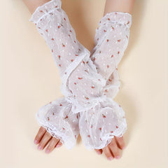 Pair Printed Extended Arm Sleeves Fingerless Gloves Summer Sunscreen