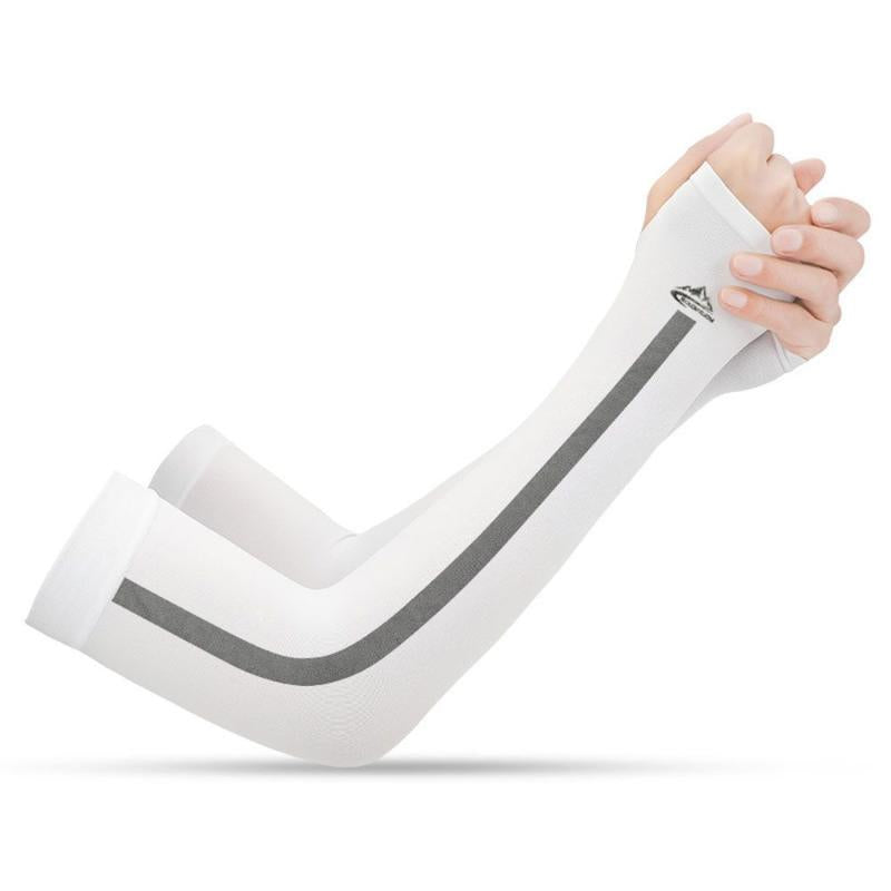 1 Pair Striped Sunscreen Arm Sleeves with Thumb Hole