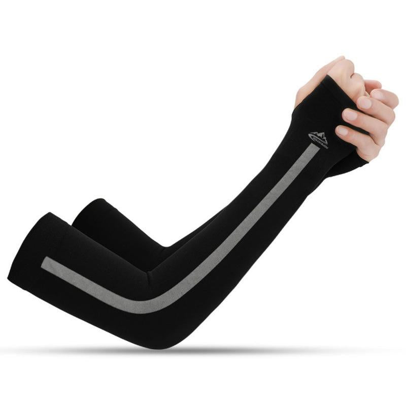 1 Pair Striped Sunscreen Arm Sleeves with Thumb Hole