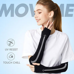 1 Pair Striped Sunscreen Arm Sleeves with Thumb Hole