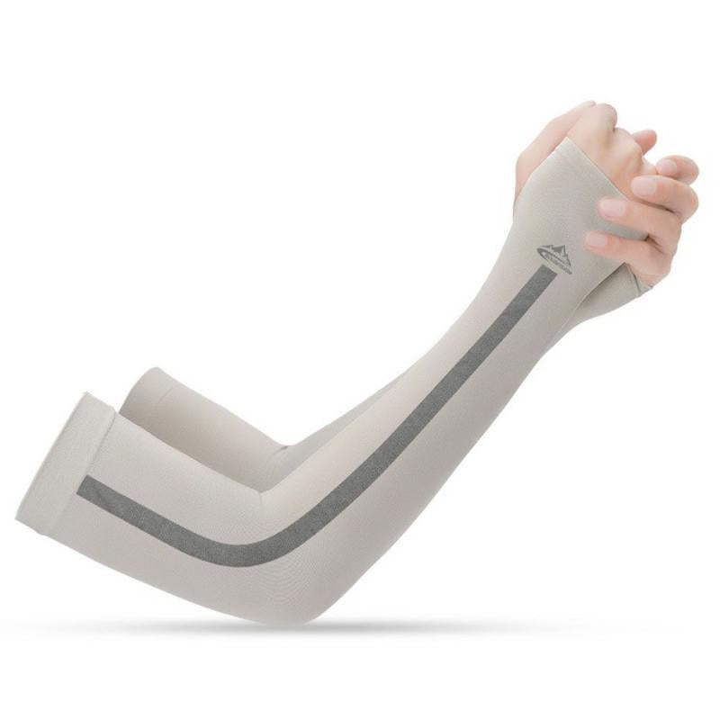 1 Pair Striped Sunscreen Arm Sleeves with Thumb Hole
