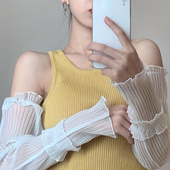 Breathable Ice Sleeves Lace Ruffles UV Protection Arm Sleeves