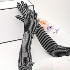 Stripe Sunscreen Gloves Long Arm Elastic Gloves Full Fingerless UV Protection